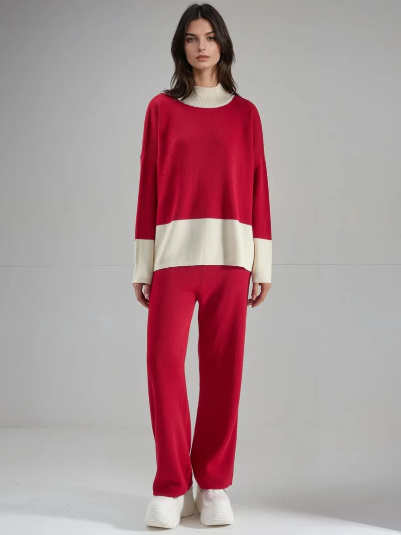 MY FASHION Ribbed Knit Co-Ord Set with Half Turtleneck